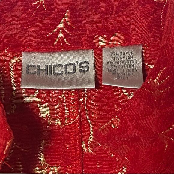 Chicos Red &Gold Tone Mandarin Brocade Floral Blazer/Jacket Women's Size 1/Small - Picture 9 of 16